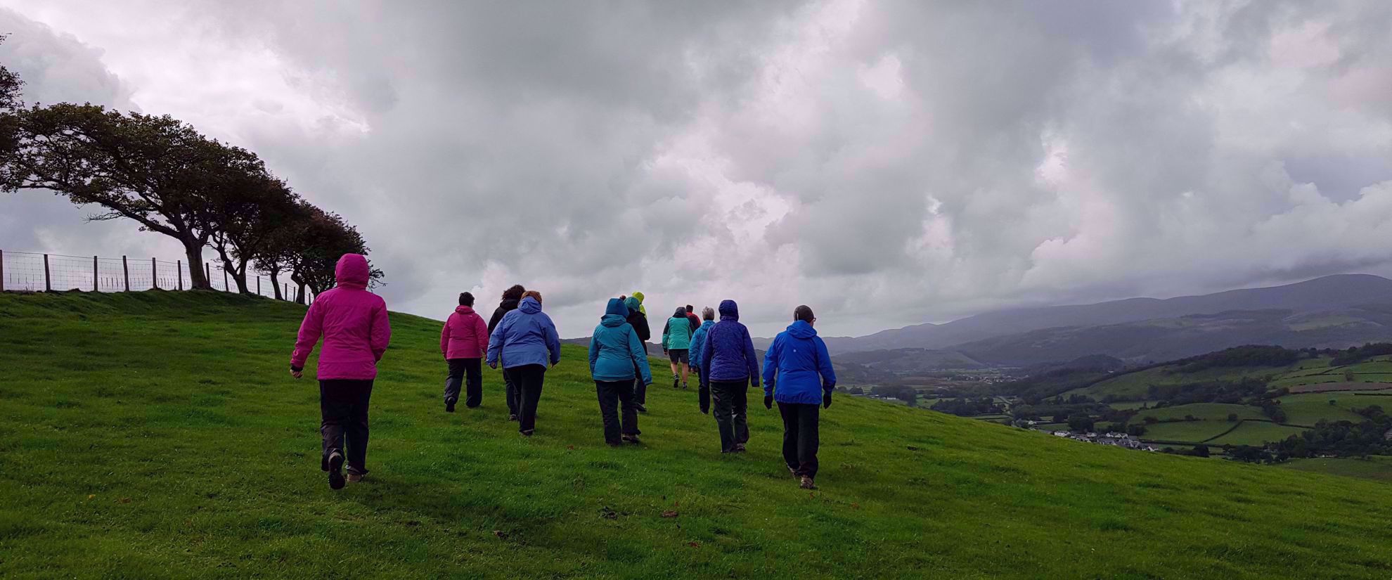 Picture of Hiking Wales women hiking green hill on cloudy day whales