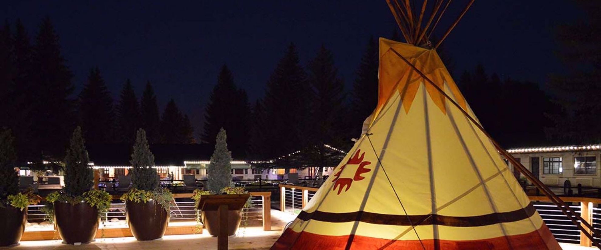 teepee at night illuminated