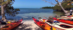 kayaks on beach in Belize