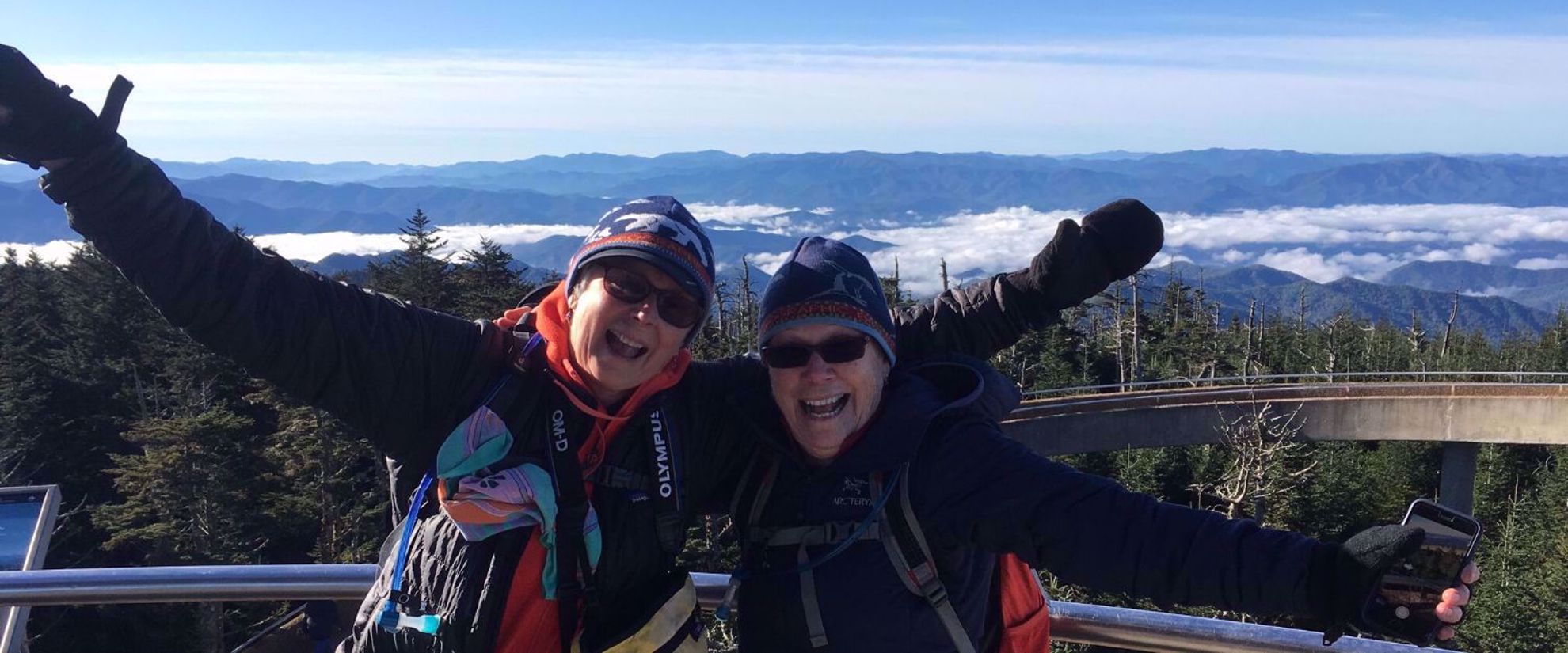 Picture of Fall in the Great Smokies Women in the great smokies on overlook happy smiling